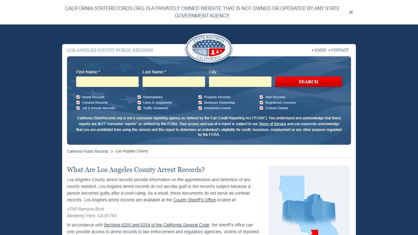 Los Angeles County Arrest, Court, and Public Records | StateRecords.org